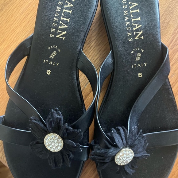 Italian Shoemakers Black Sandals with Crystal Floral Design - Picture 1 of 5